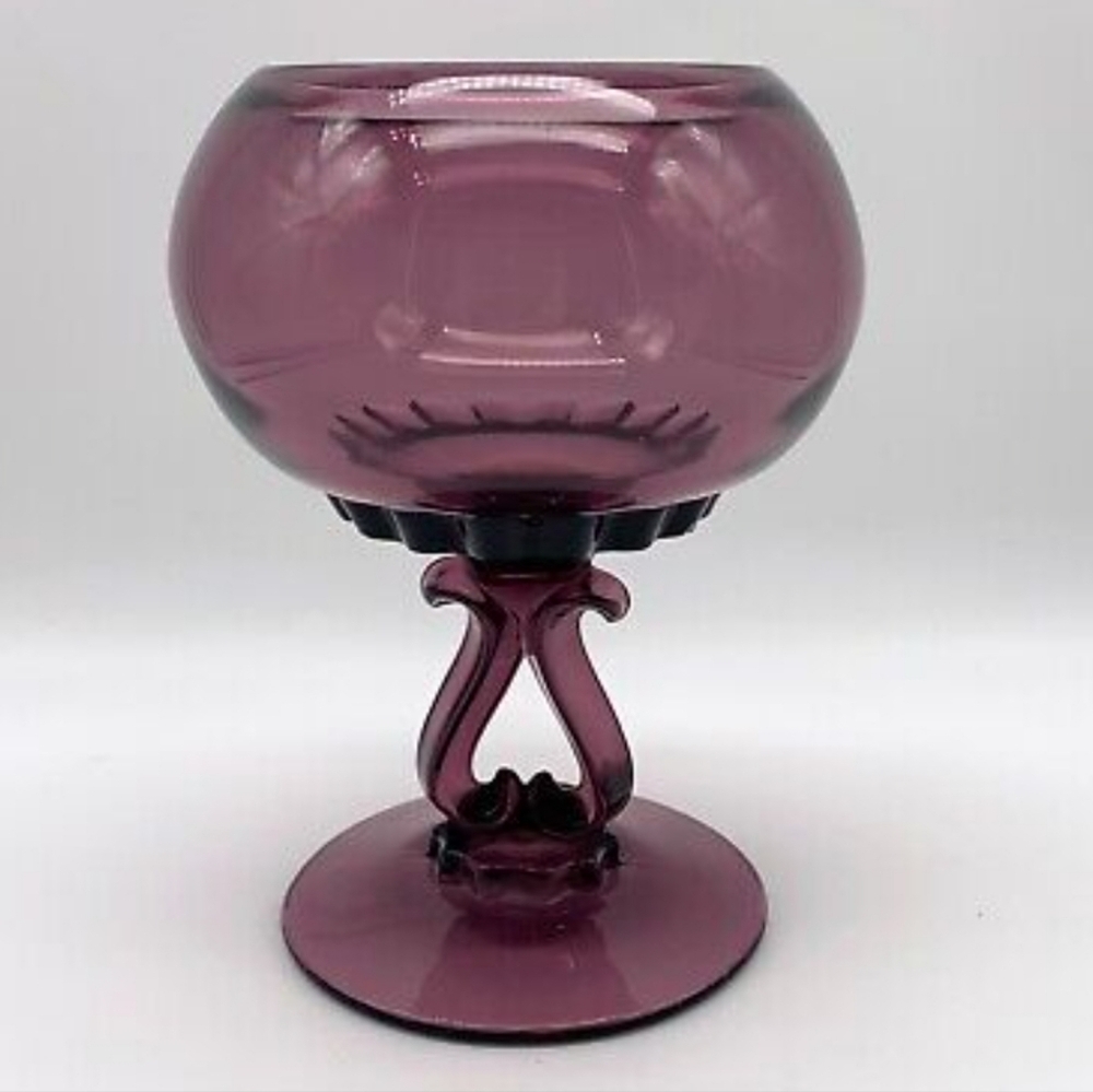Vintage MCM Viking Glass Amethyst Princess Flowerlite Vase 7